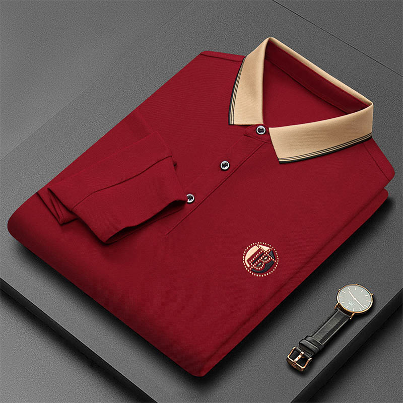 Spring and Autumn New Men's Long-Sleeved Polo Shirt Casual Loose Lapels Embroidered T-shirt Business Breathable Top Men's Clothing