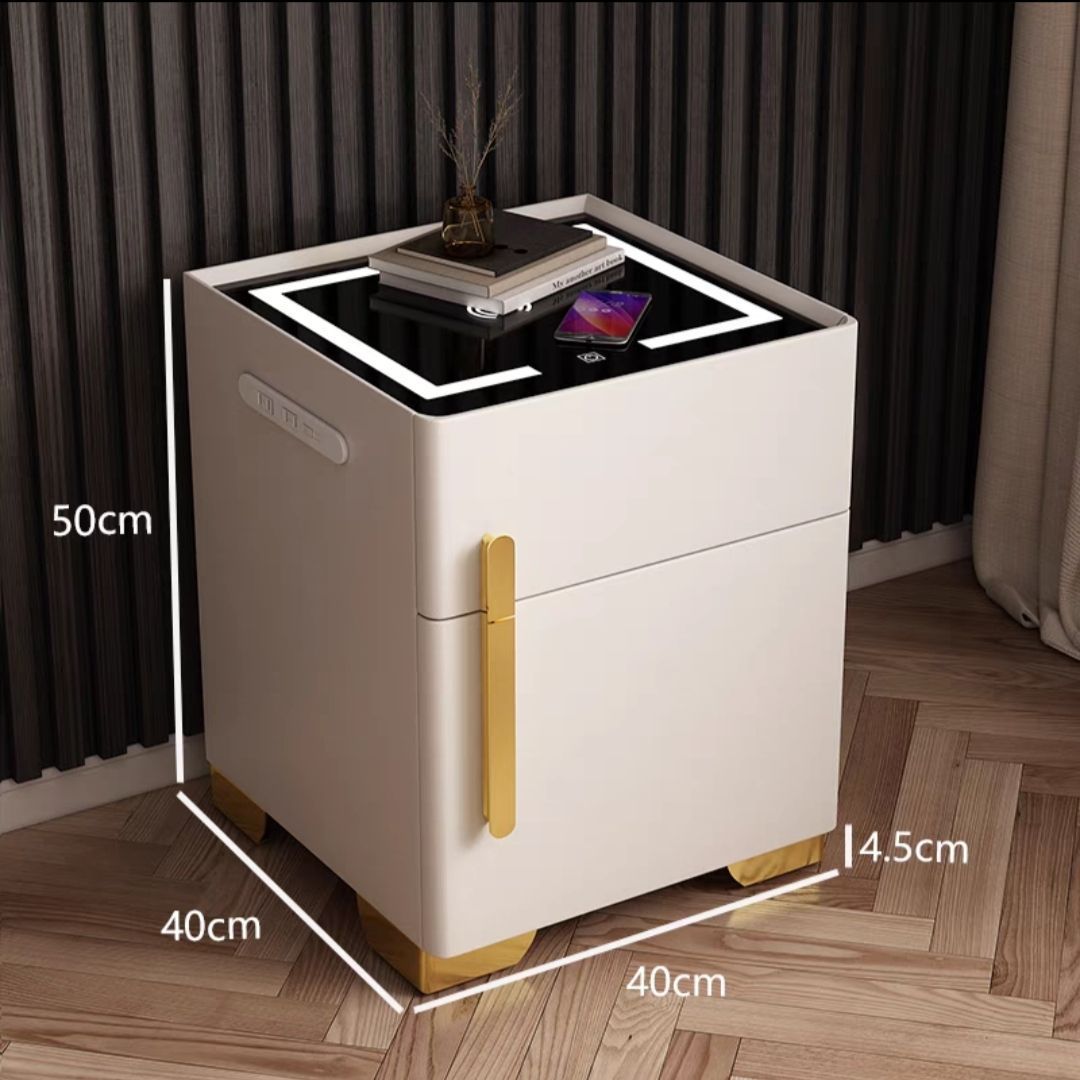 Light Luxury Smart Bedside Table Safe Multi-Function Bedside Cabinet Wireless Charge Bluetooth Speaker Tricolour Light Bedroom