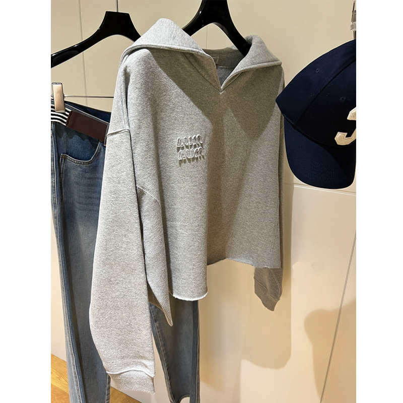 清仓货捡漏尾单剪标女装一线品牌原外贸抓绒海军领长袖