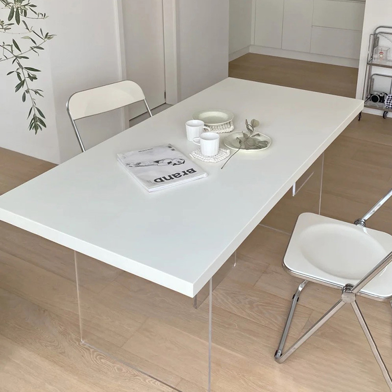 岛台餐桌一体悬浮岩板白色ins风亚克力家用客厅简约实木办公桌子