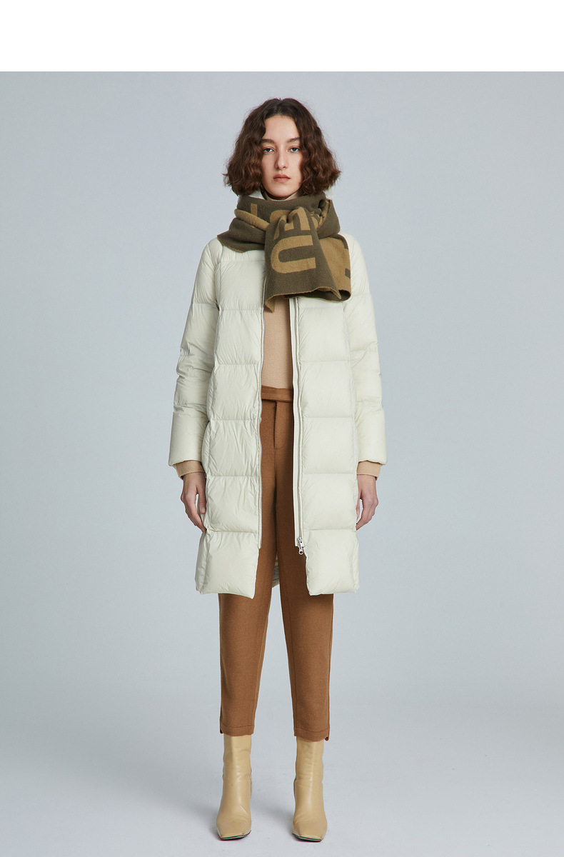 江南布衣同款冬季羽绒服女中长款过膝宽松连帽白鸭绒面包服外套