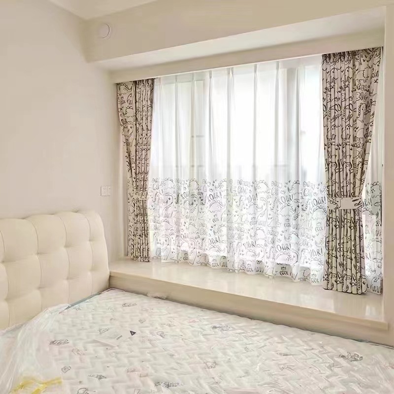 新款卡通恐龙可爱儿童房男孩卧室飘窗遮光雪尼尔窗帘布-阿里巴巴