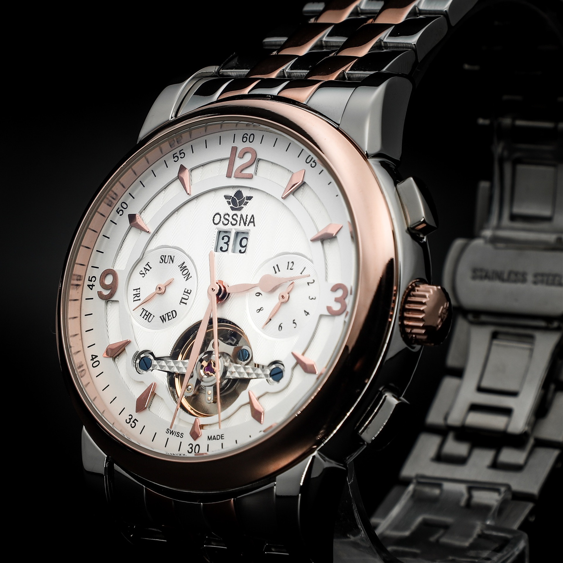 ossna新款瑞士瑰丽手表男士全自动机械表防水正品陀飞轮男表夜光