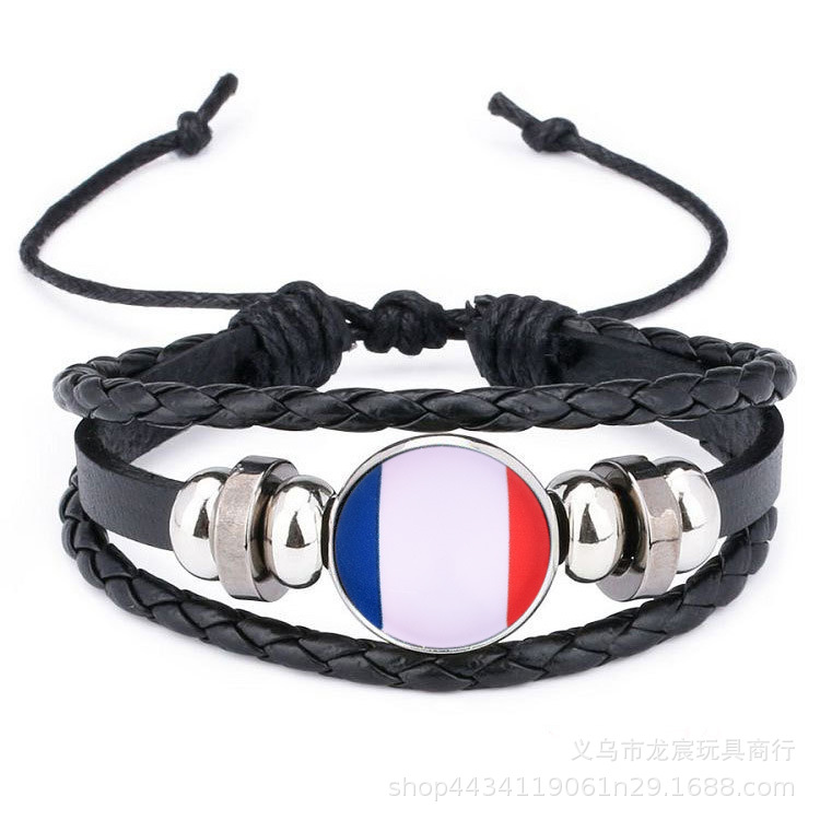 Supply Haitian National Flag Bracelet National Flag Time Stone Bracelet Personality Woven Cowhide String Hands