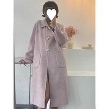 韩系秋冬新款小个子双面羊绒大衣女高级感中长款羊毛呢子外套
