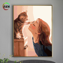 3OBR少女猫咪可爱温暖数字油画diy填充油彩画手工礼物解压装饰画