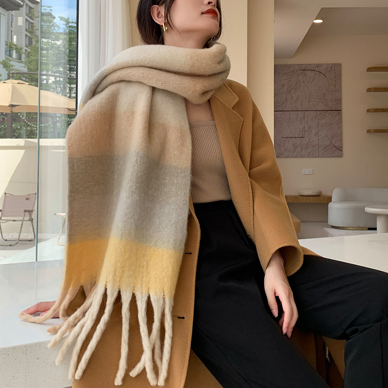 Popular Spring and Winter Ac Scarf Warm Thick Color Plaid Scarf Bib Shawl Fashionable All-Match Western Style Outer Wear