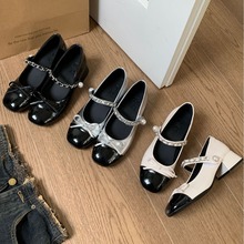 小香风浅口单鞋女中跟2024新款韩版法式晚风气质仙女粗跟玛丽珍鞋