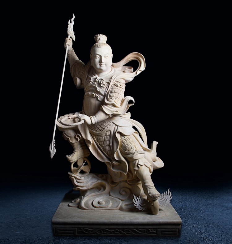 迎善永安 木雕哪吒三太子脚踏风火双轮道教神像中坛元帅家用供奉