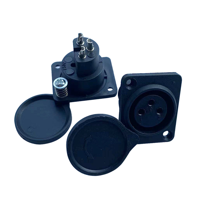 电瓶车充电口圆形三芯接口三孔卡侬头公母插头锂电池充电器插座