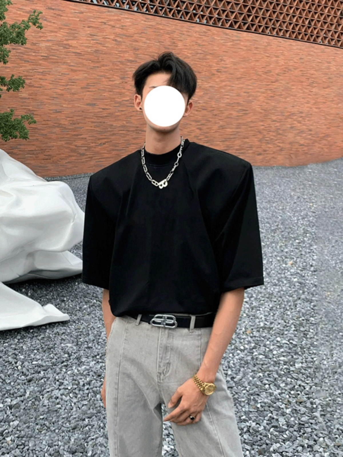 0成交387件春夏拉链装饰小众撞色解构男士宽松长袖衬衫韩版垫肩设计感