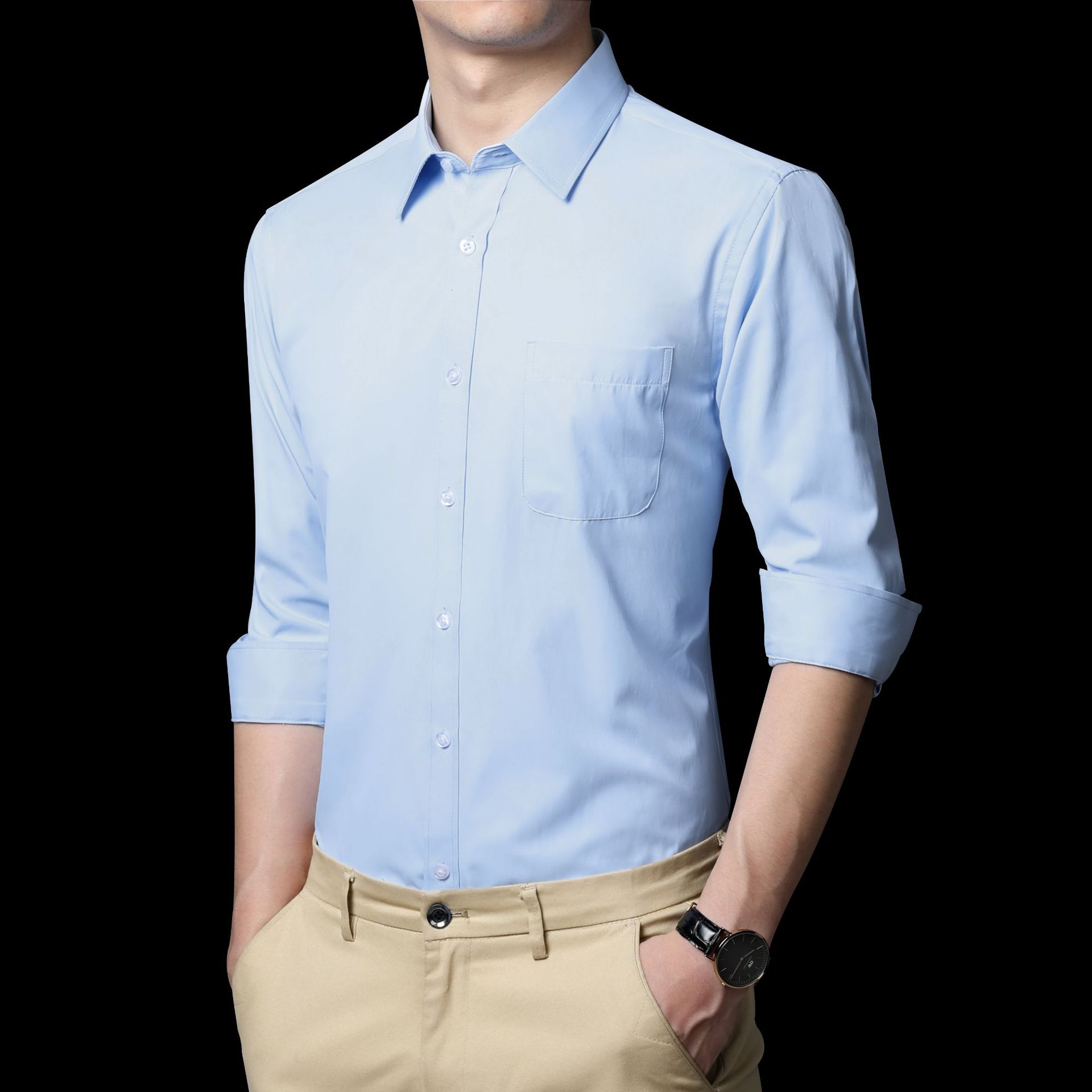 冰丝衬衫男长袖商务休闲免烫2022春秋新款职业工装衬衣厂家批发