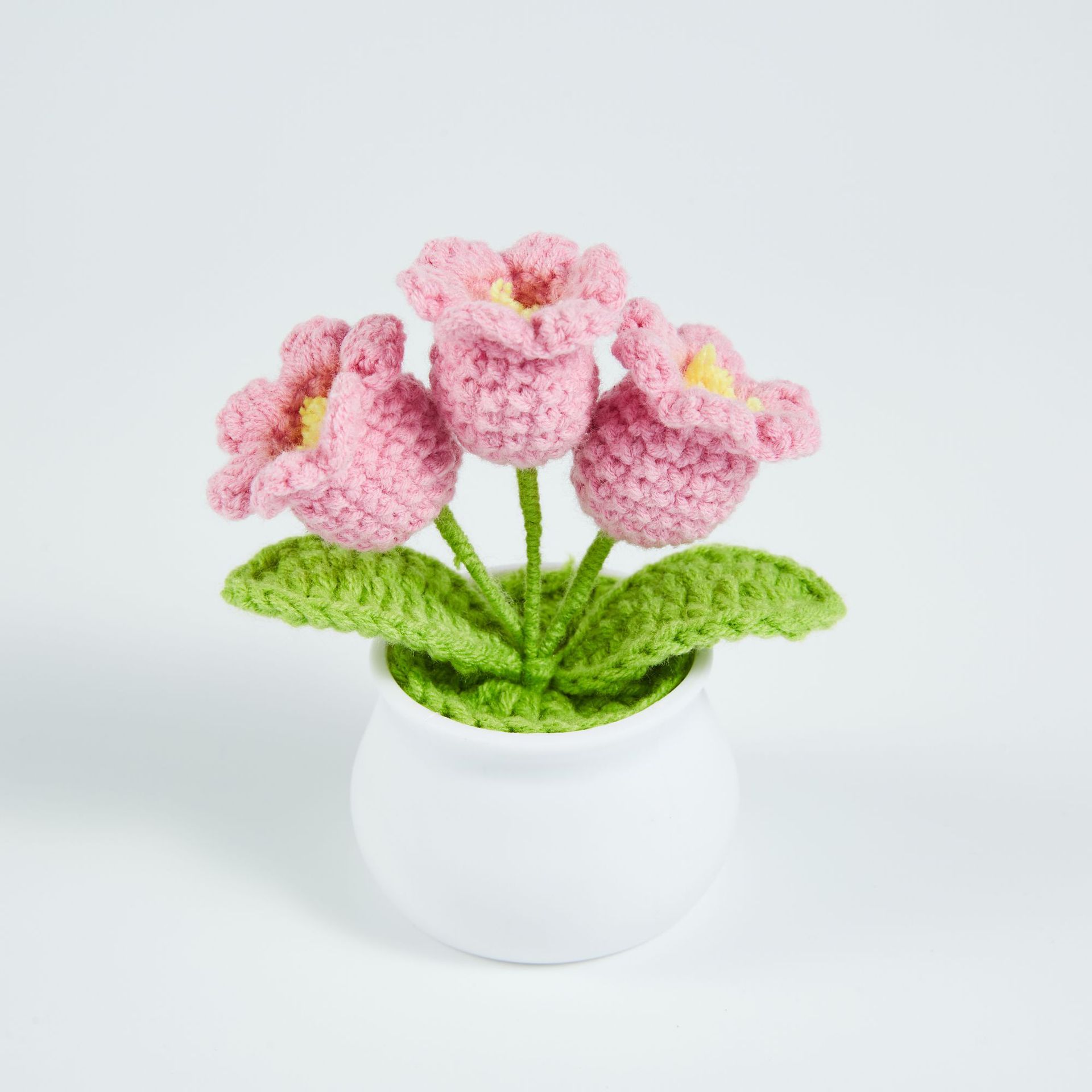 新款创意郁金香手工编织仿真花盆栽成品毛线钩织桌面装饰摆件批发