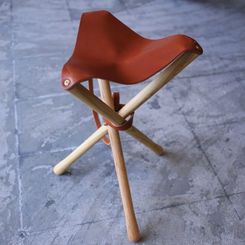 户外折叠收纳牛皮座椅 三角木棍支架凳子 钓鱼野炊休息椅子