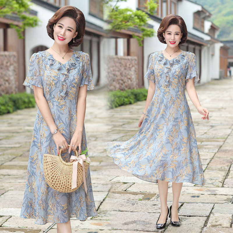 妈妈装连衣裙夏装气质中年妇女40岁50高贵中老年女装夏季短袖裙子