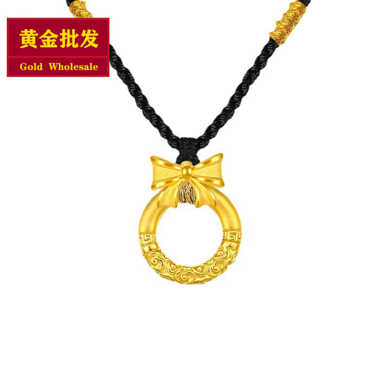 黄金批发999足金在逃公主蝴蝶结金箍圈平安扣吊挂坠女项链挂坠绳