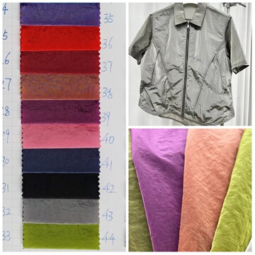 现货钛合黑金黑丝暗条尼龙闪光皱尼丝纺防晒衣布料防晒皮肤衣面料