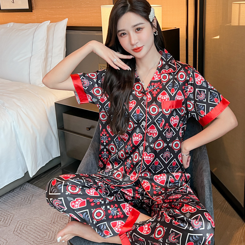 【汇源】8820# 新款夏季睡衣女冰雪丝短袖长裤休闲家居服睡衣