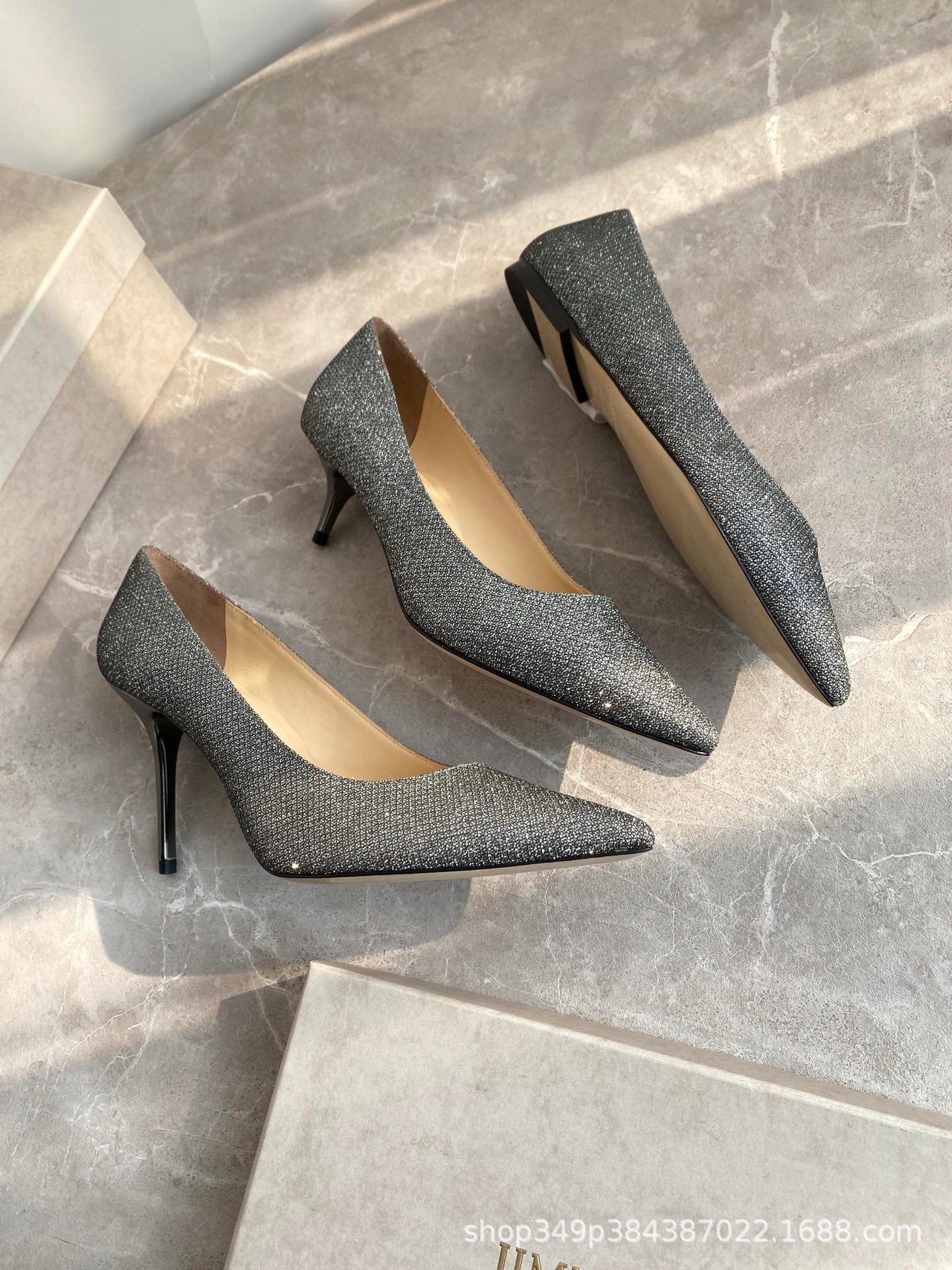 jc高跟鞋细跟单鞋平底鞋全智贤同款经典女鞋尖头婚鞋银闪-阿里巴巴