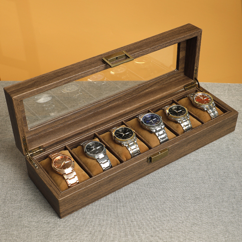 Spot Men's Imitation Wood Grain Six-Position Window Flip with Lid Multi-Epitopes Watch Box Watch Storage Box Display Box