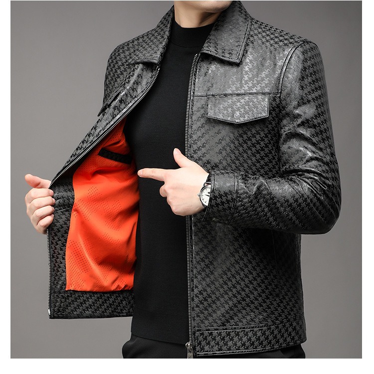 2023 Autumn and Winter New Lapel High-End First Layer Cowhide Leather Coat Men's Business Casual Trendy Jacket Jacket