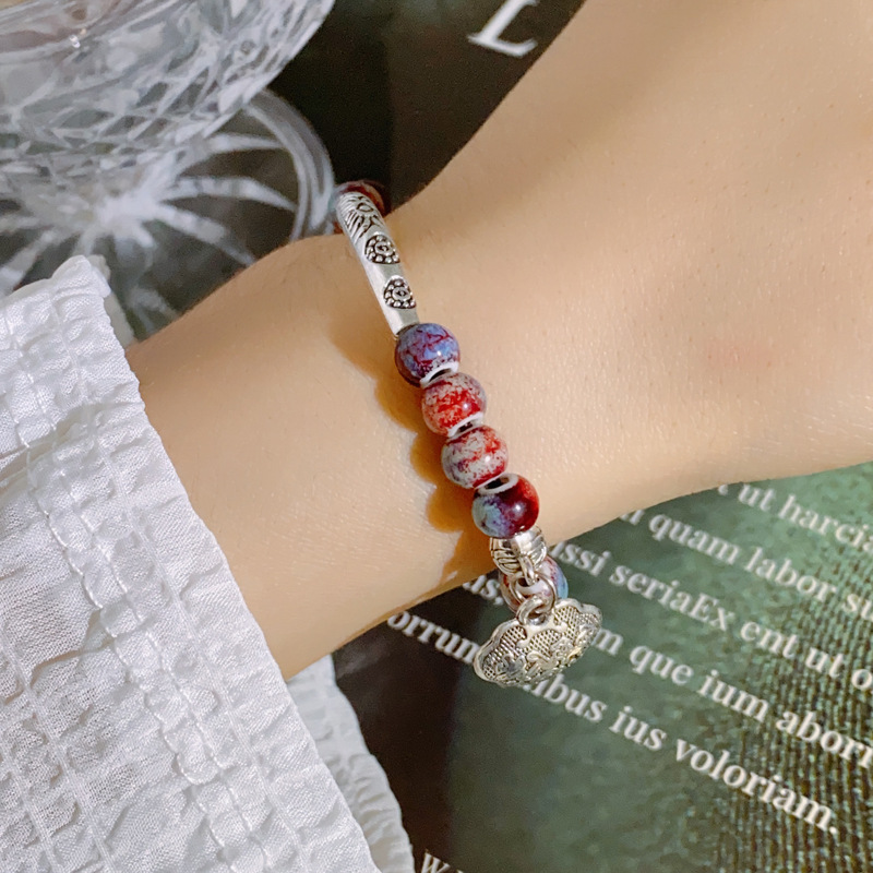 Korean Style Vintage Pearl Bracelet Ins Niche High-Grade Broken Silver Bracelet Couple Bracelet Cute Light Luxury Hand Jewelry