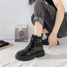 马丁靴女2021秋季欧美新款粗跟厚底系带休闲短靴