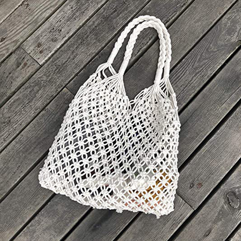 跨境旅行粗绳手提袋定制购物袋超市收纳袋多功能编织棉线网袋网兜