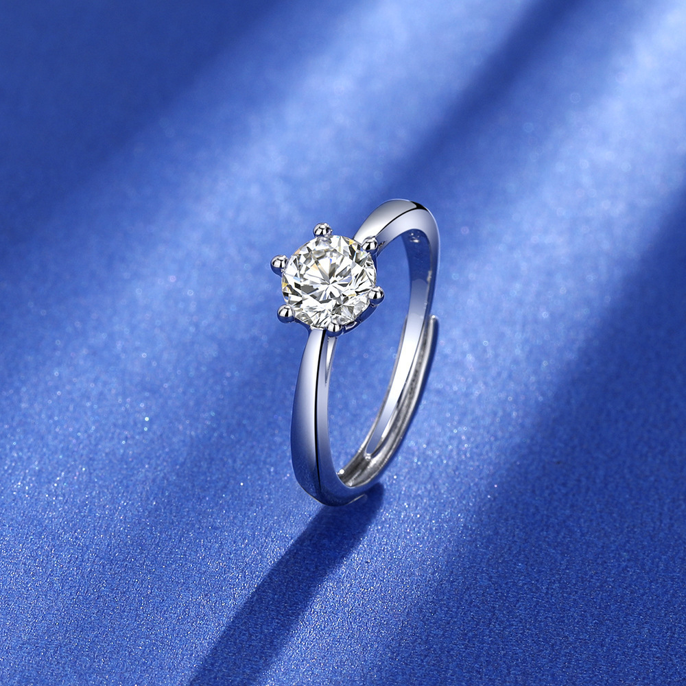 直播货源经典周家六爪皇冠仿真钻戒戒指s925纯银戒女款首饰品厂家