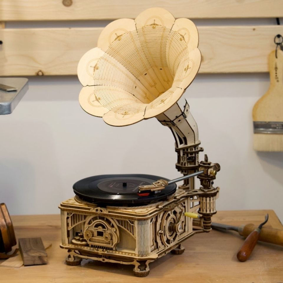 若态若客黑胶留声机手工拼装diy木质模型创意摆件礼物送男友