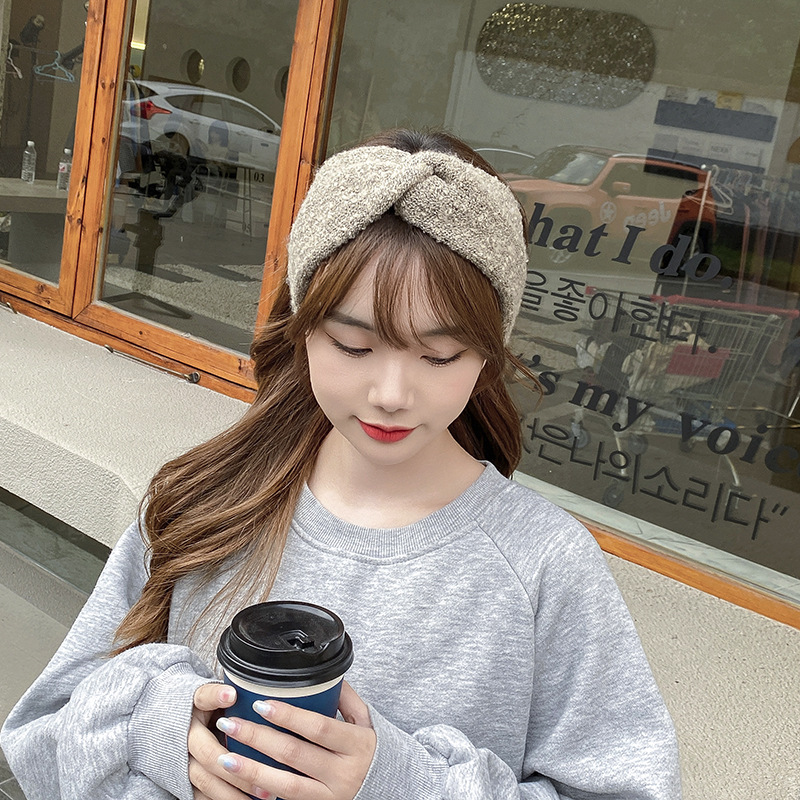 Internet Celebrity Street Cool Hair Band Female Korean Style Ins Personality Double B Headscarf Retro Wide-Brimmed Knitted Wool Bandeau Headband