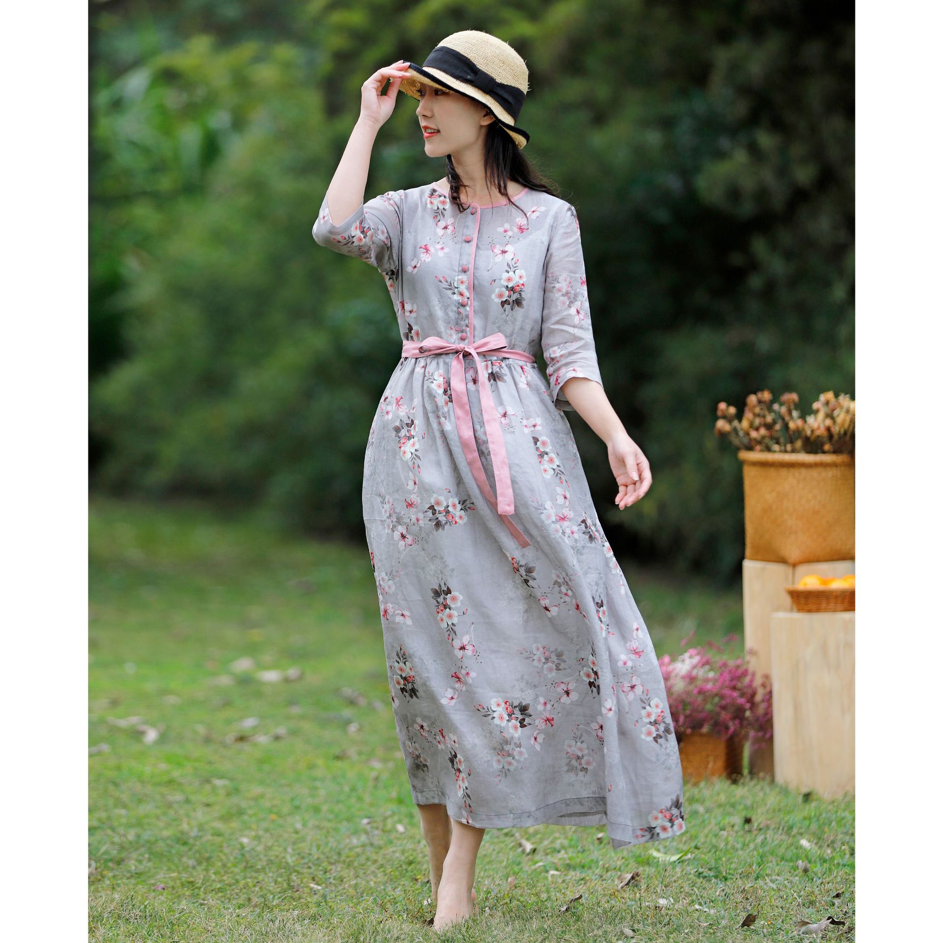 高端棉麻连衣裙夏