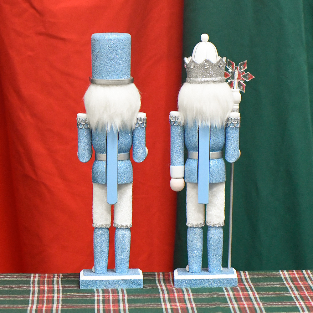 30cm Sky Blue Bright Pink Nutcracker King Wooden Crafts Lotus Cartoon Christmas Decorations Small Gift