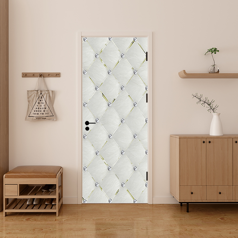 sp-f675 创意3d门贴白色皮纹图案贴纸卧室书房浴室门遮瑕翻新墙贴