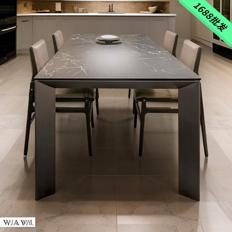 意式轻奢进口奢石岩板大户型设计款不锈钢餐桌现代家用极简桌子