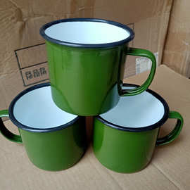怀旧搪瓷杯茶缸子复古洋瓷缸军绿杯子加厚带盖铁杯子马克杯礼品杯
