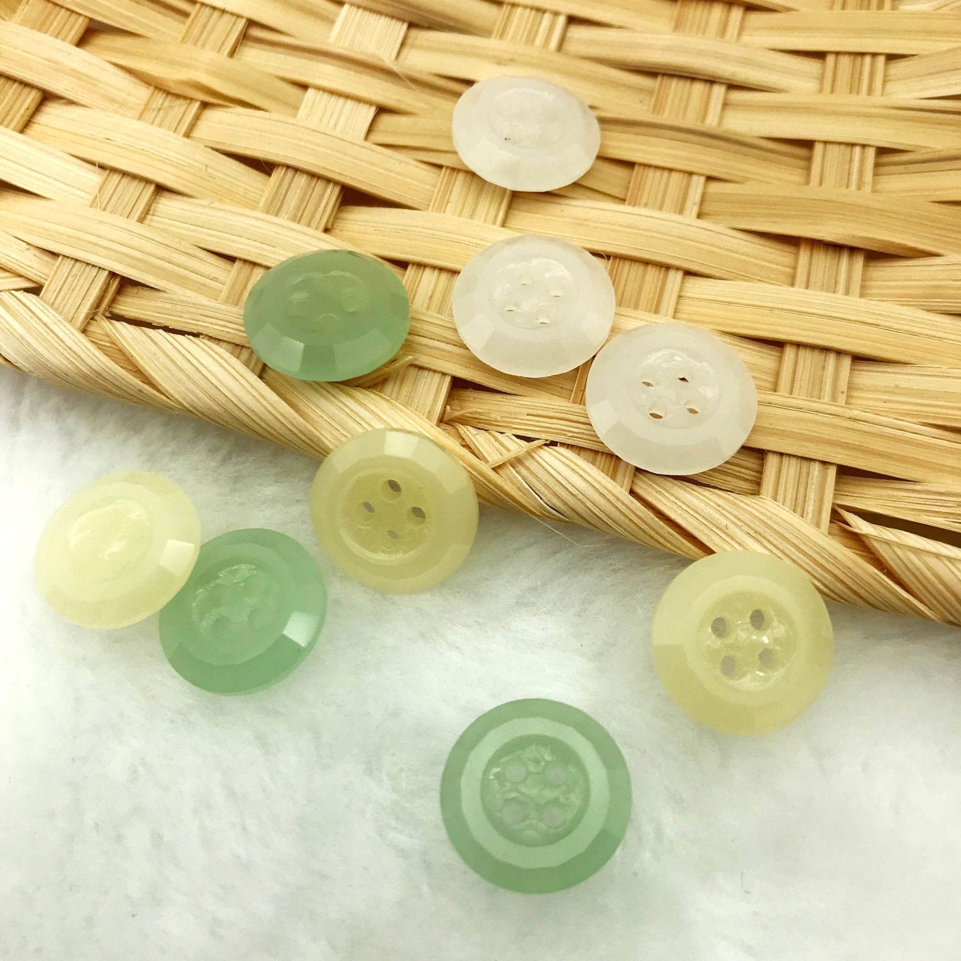 平面4孔仿玉石水晶纽扣汉服唐装旗袍cosplay钮扣复古翡翠衬衫扣子