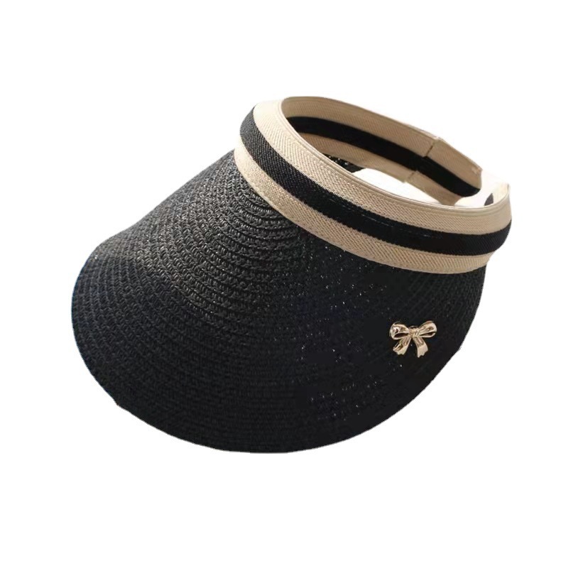 Korean Style Fashion Bowknot Topless Hat Bee Straw Hat Men's and Women's Outdoor Beach Sun Hat Sun Protection Sun Hat