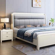 奶油风实木软包床白色现代简约1.8米双人主卧1.5米储物北欧软靠床