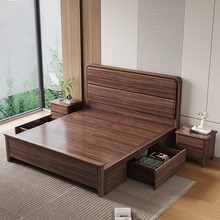 中式乌金木实木床现代简约1.8米双人床主卧收纳储物气压高箱婚床