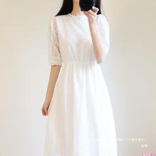 爆款新春夏秋韩版学生甜美显瘦白色花边蕾丝网纱透视中长款连衣裙