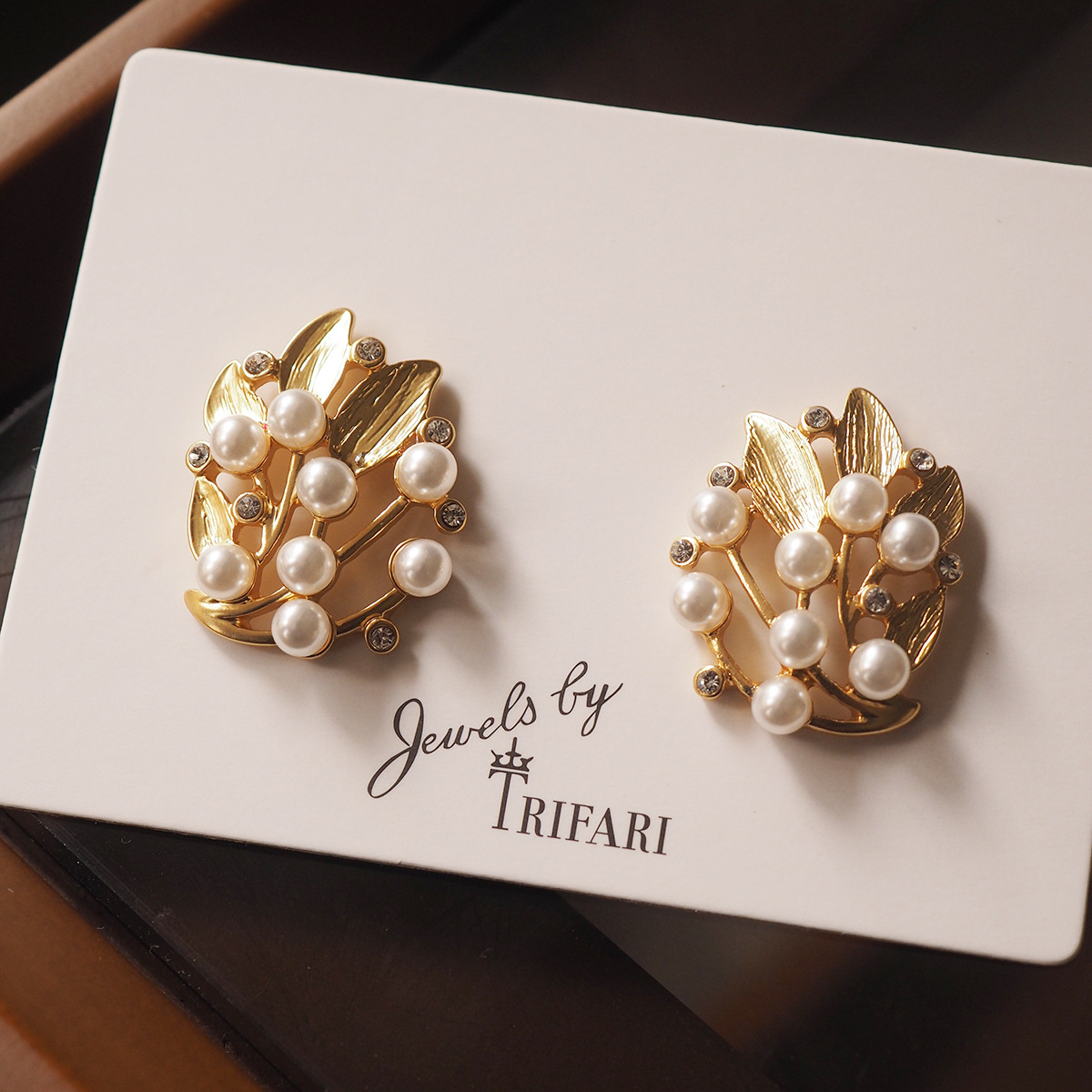 复古珍珠植物青岛中古vintage莫奈monet翠法丽trifari耳环耳夹