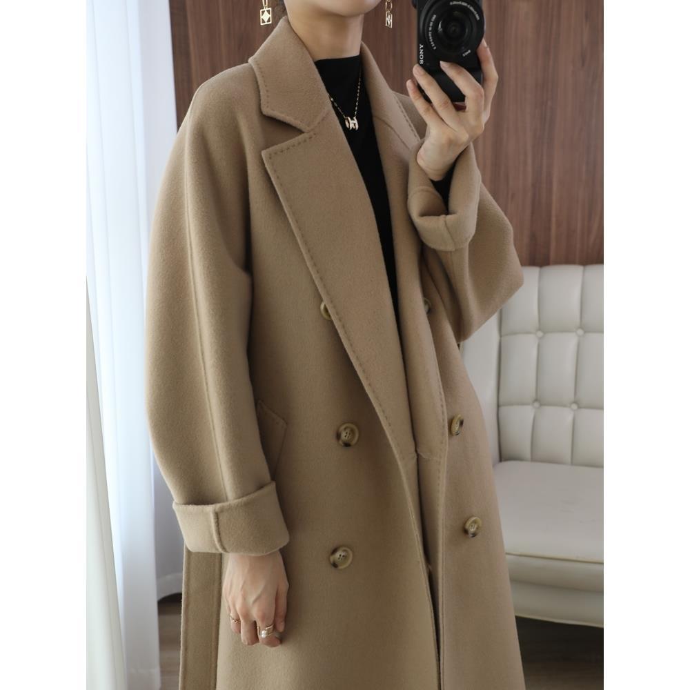 双面羊绒大衣女2021年新款高端中长款100纯羊毛廓形羊毛毛呢外套