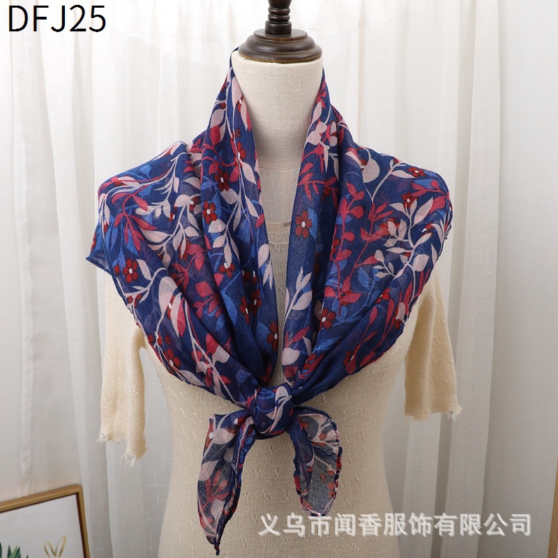 2023 New Scarf 90 Square Scarf Retro Ethnic Style Sun Protection Closed Toe Scarf Dustproof and Sun Protection Floor Work Scarf