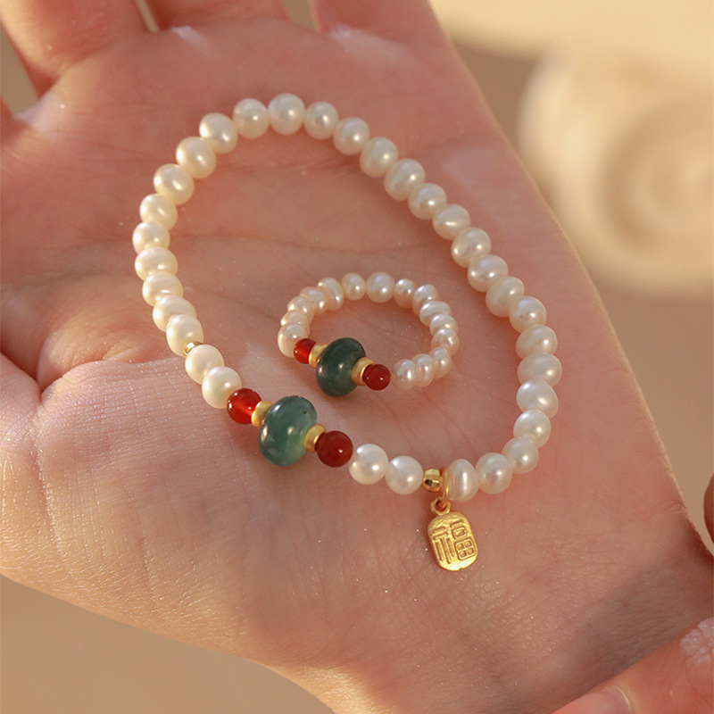 新中式复古国风福字珍珠串珠项链国潮高级感优雅轻奢古风首饰套装