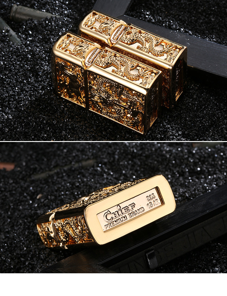 chief首领铜壳纯铜油机 创意砂轮老式盔甲龙马精神煤油打火机礼品