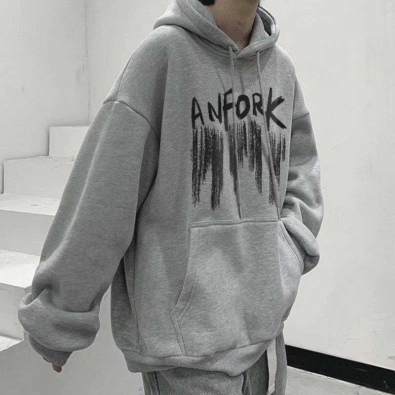 秋冬季连帽卫衣男加绒加厚韩版宽松潮流灰色卫衣潮牌男生外套