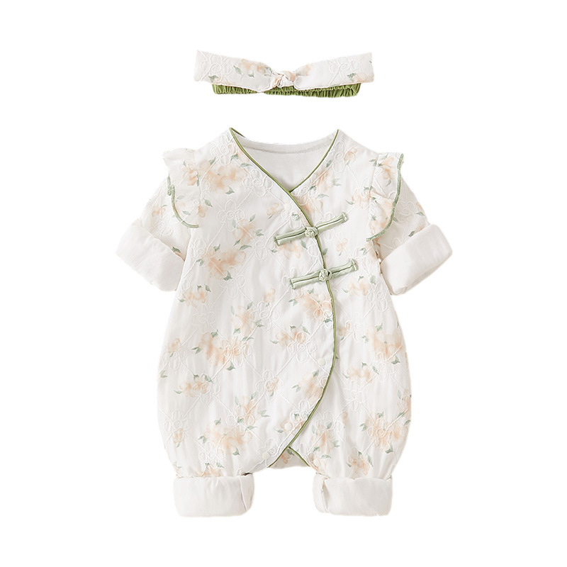 Baby Jumpsuit Spring and Autumn Class a Pure Cotton Baby Girl Spring Clothes Double Layer Romper Newborn Outing Clothes Romper Baby Clothes