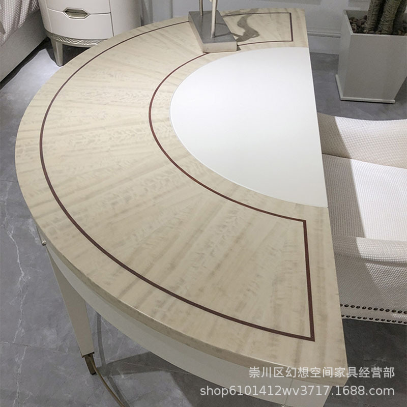 意式轻奢书桌实木书桌组合后现代创意半圆形美克书台写字台定制