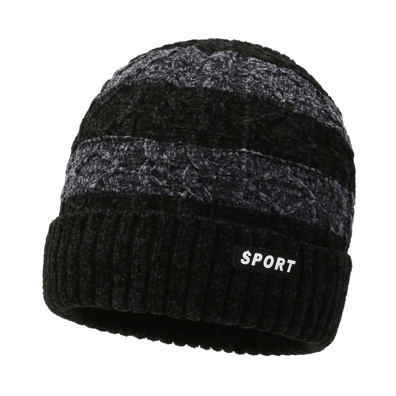 New Autumn and Winter Men's plus Fluff Knitted Hat Chenille Woolen Cap Outdoor Keep Warm Thickened Ears Protection Hat